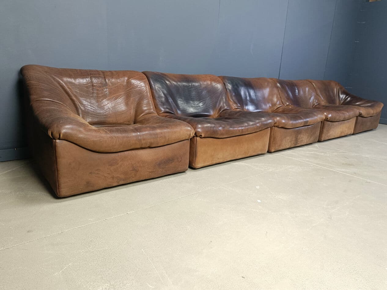 Set of Five Modular Sofas DS46, brown leather, De Sede, Switzerland, 1970s. - 331402