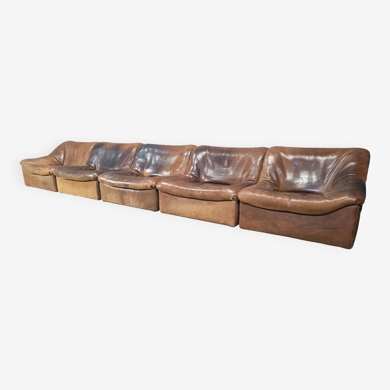 Set of Five Modular Sofas DS46, brown leather, De Sede, Switzerland, 1970s. - 331407