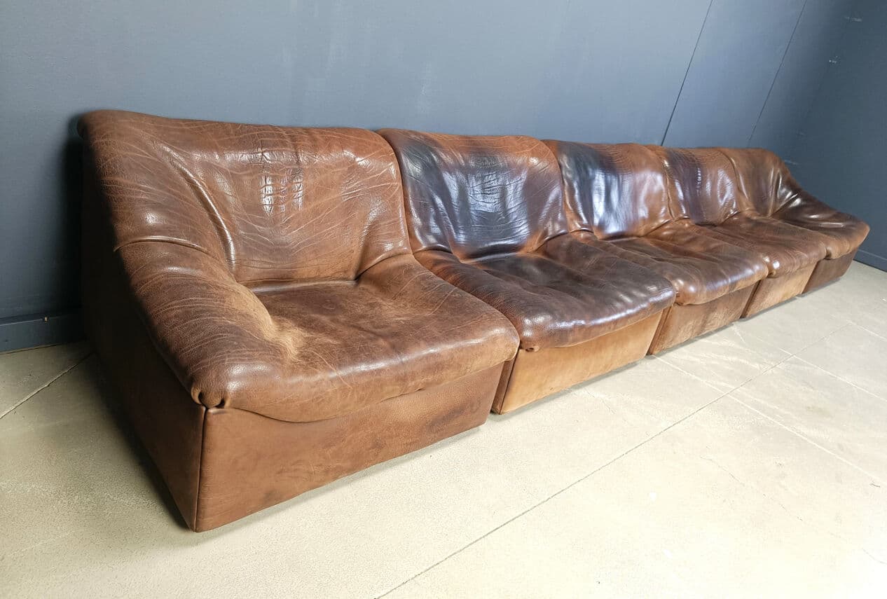 Set of Five Modular Sofas DS46, brown leather, De Sede, Switzerland, 1970s. - 331404