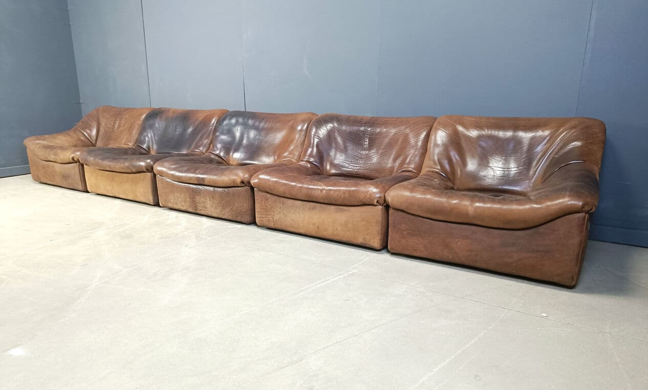 Set of Five Modular Sofas DS46, brown leather, De Sede, Switzerland, 1970s. - 331401