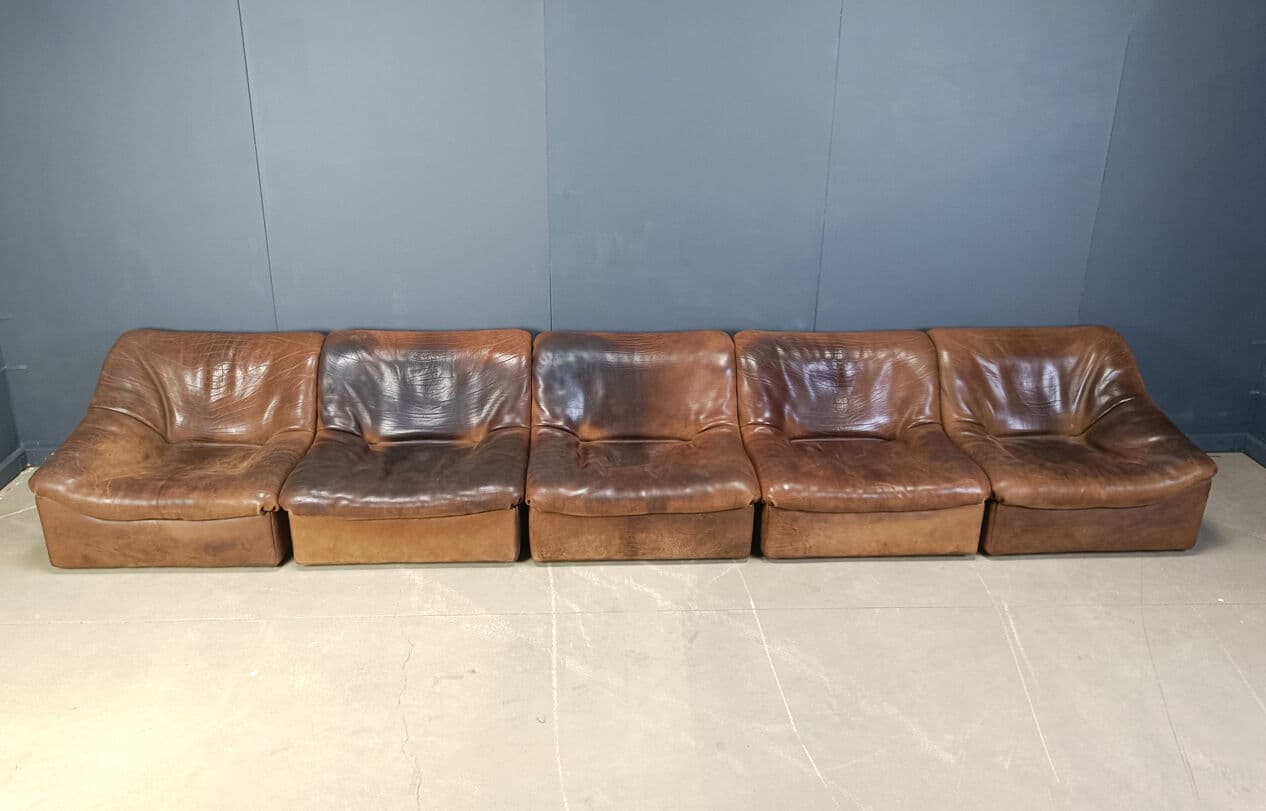 Set of Five Modular Sofas DS46, brown leather, De Sede, Switzerland, 1970s. - 331406