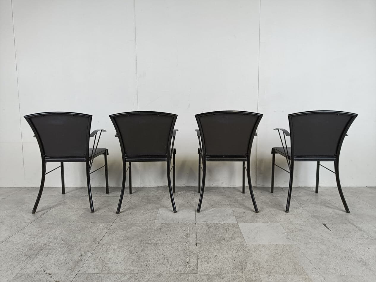 Set of four armchairs, black leather, black wood, black metal, Arrben, Italy, 1980s. - 331395