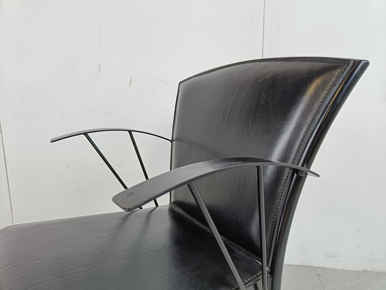 Set of four armchairs, black leather, black wood, black metal, Arrben, Italy, 1980s. - 331399