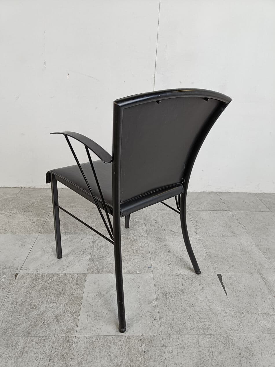 Set of four armchairs, black leather, black wood, black metal, Arrben, Italy, 1980s. - 331390