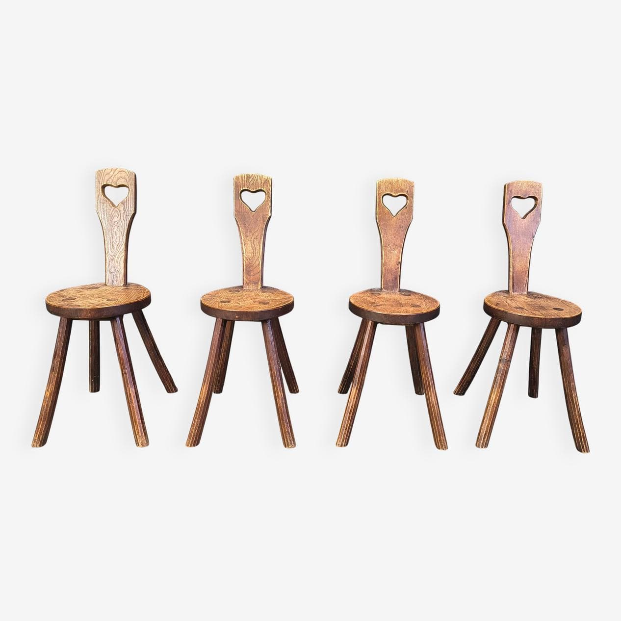 Set of four chairs, Heart, brown oak, France, 1960s - 331379