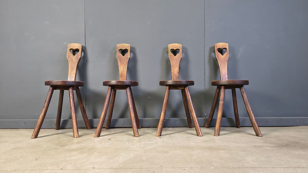 Set of four chairs, Heart, brown oak, France, 1960s - 331381