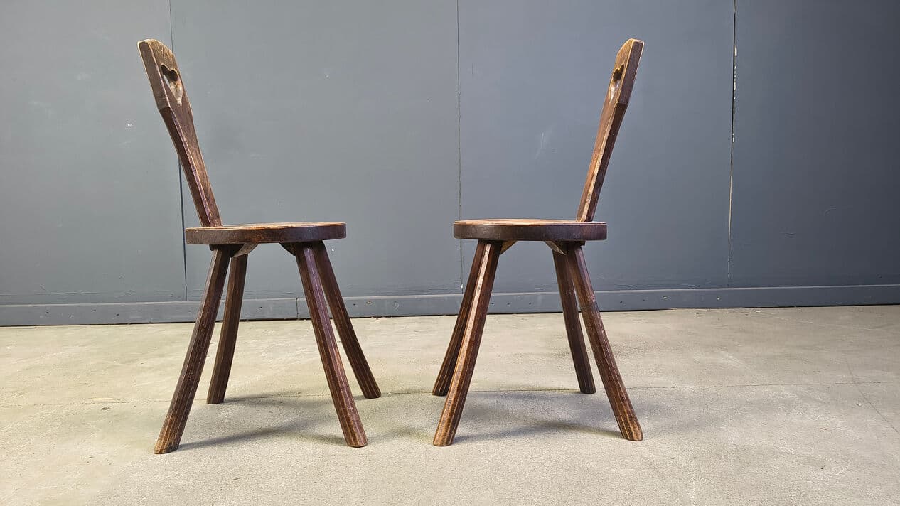 Set of four chairs, Heart, brown oak, France, 1960s - 331387