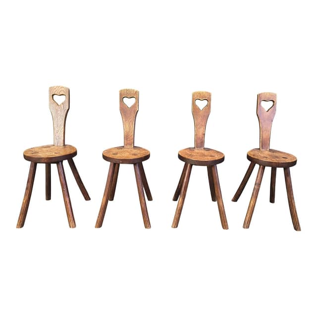 Set of four chairs, Heart, brown oak, France, 1960s - DIMENSION