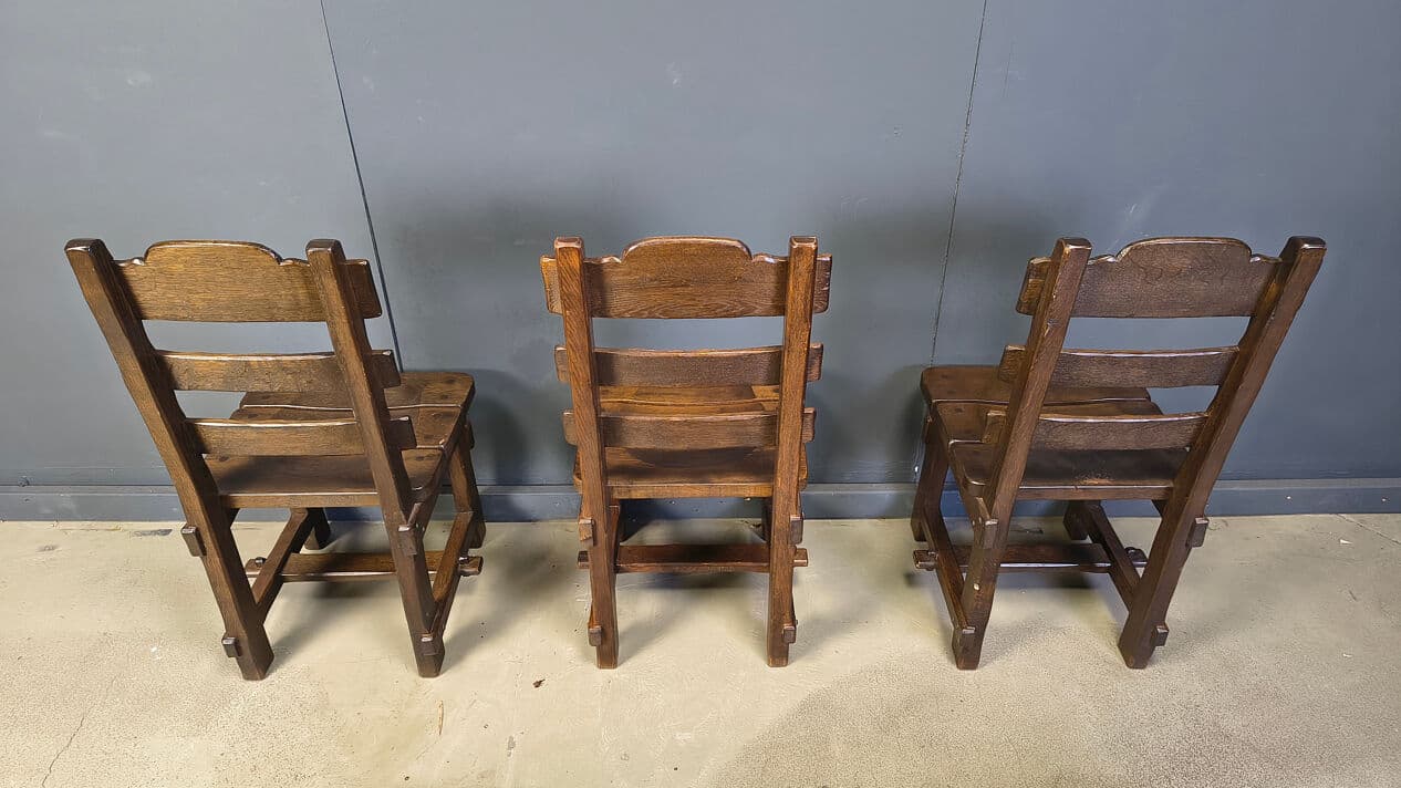 Set of six brutalist chairs, brown beige, wood, Germany, 1960s. - 331351