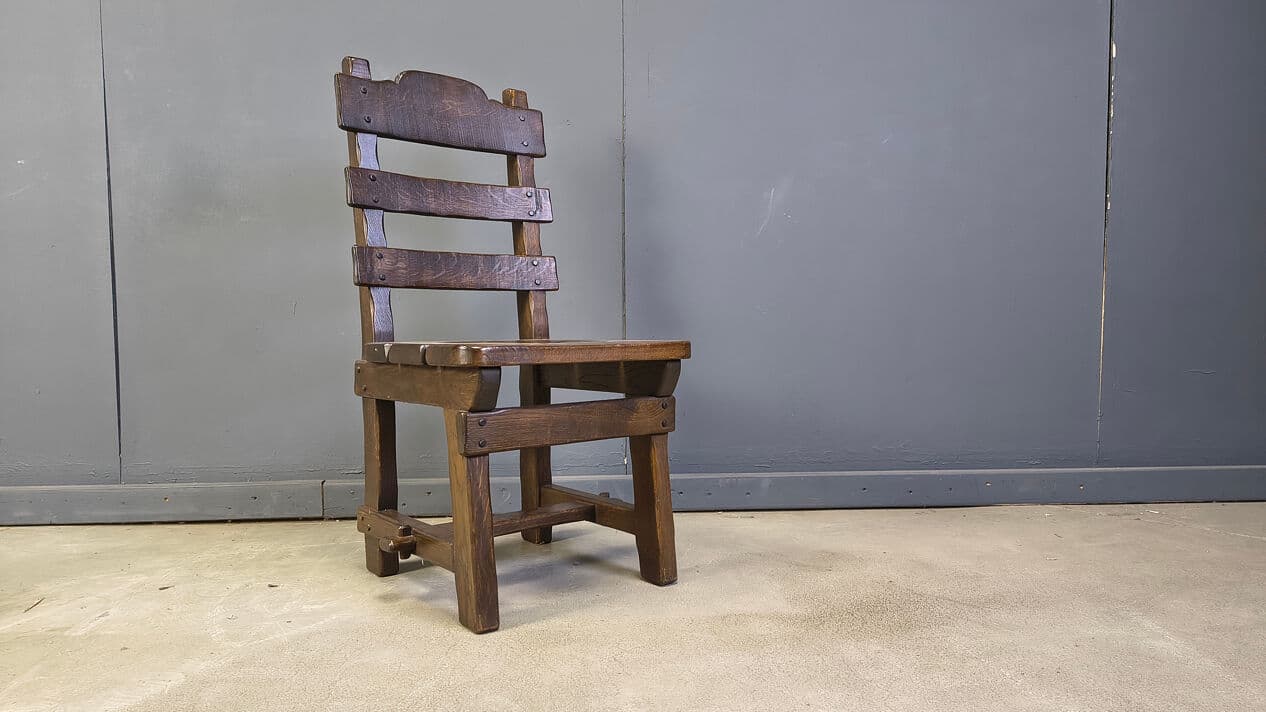 Set of six brutalist chairs, brown beige, wood, Germany, 1960s. - 331345