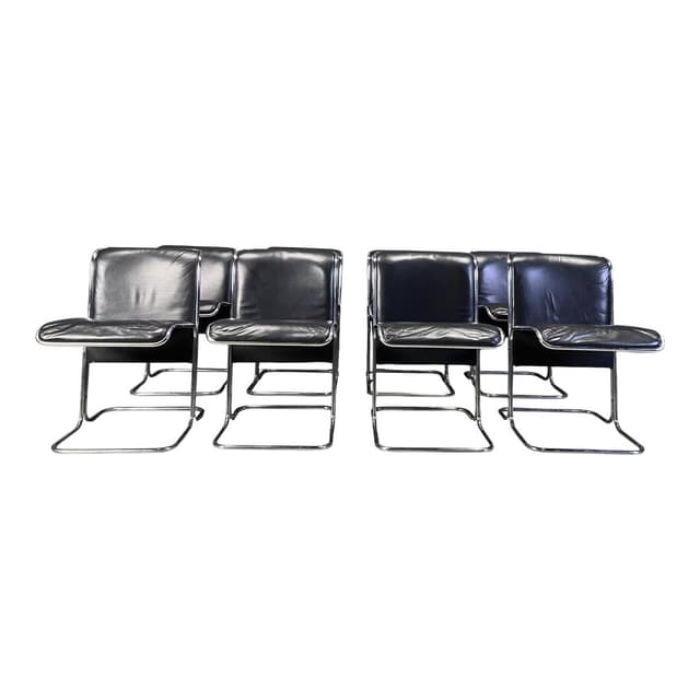 Set of eight Calla chairs, black leather, chrome, by A. Ari Colombo, Italy, 1970s - DIMENSION