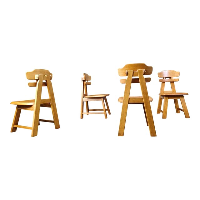 Set of four brutalist dining chairs, brown oak, Netherlands, 1960s. - DIMENSION