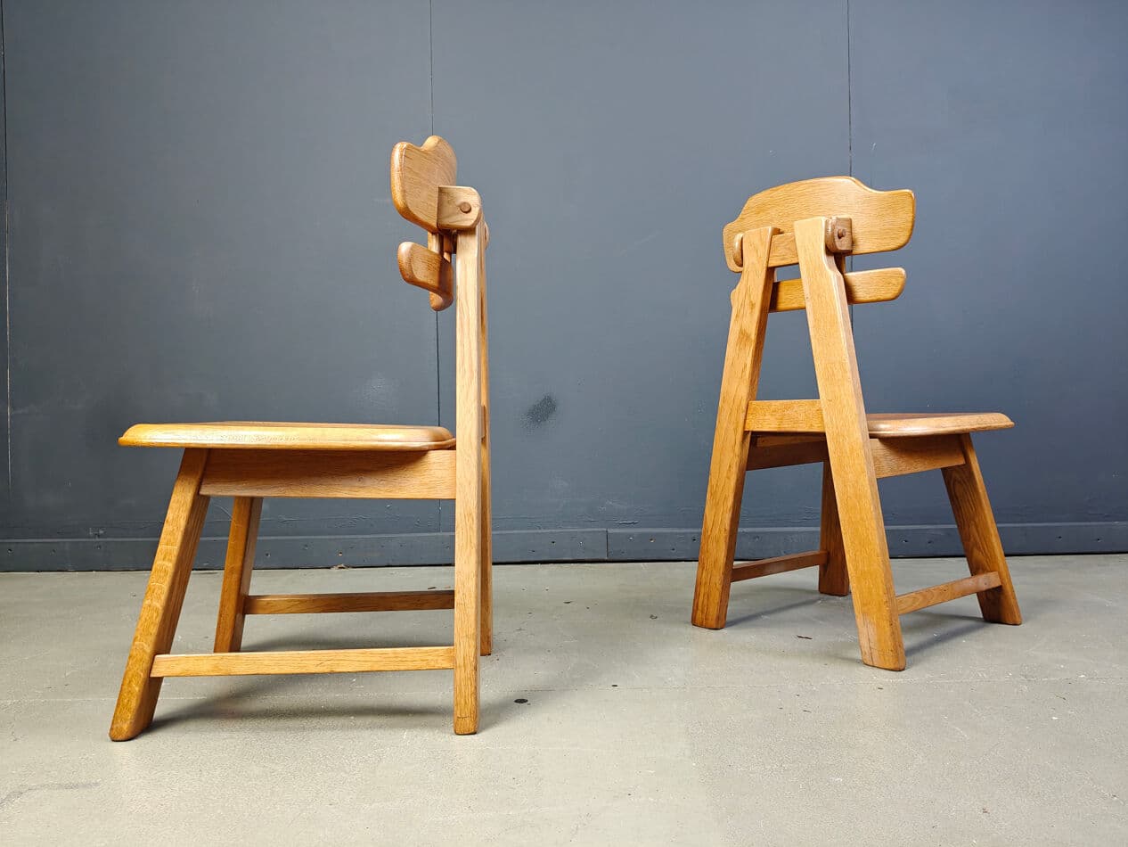 Set of four brutalist dining chairs, brown oak, Netherlands, 1960s. - 331321