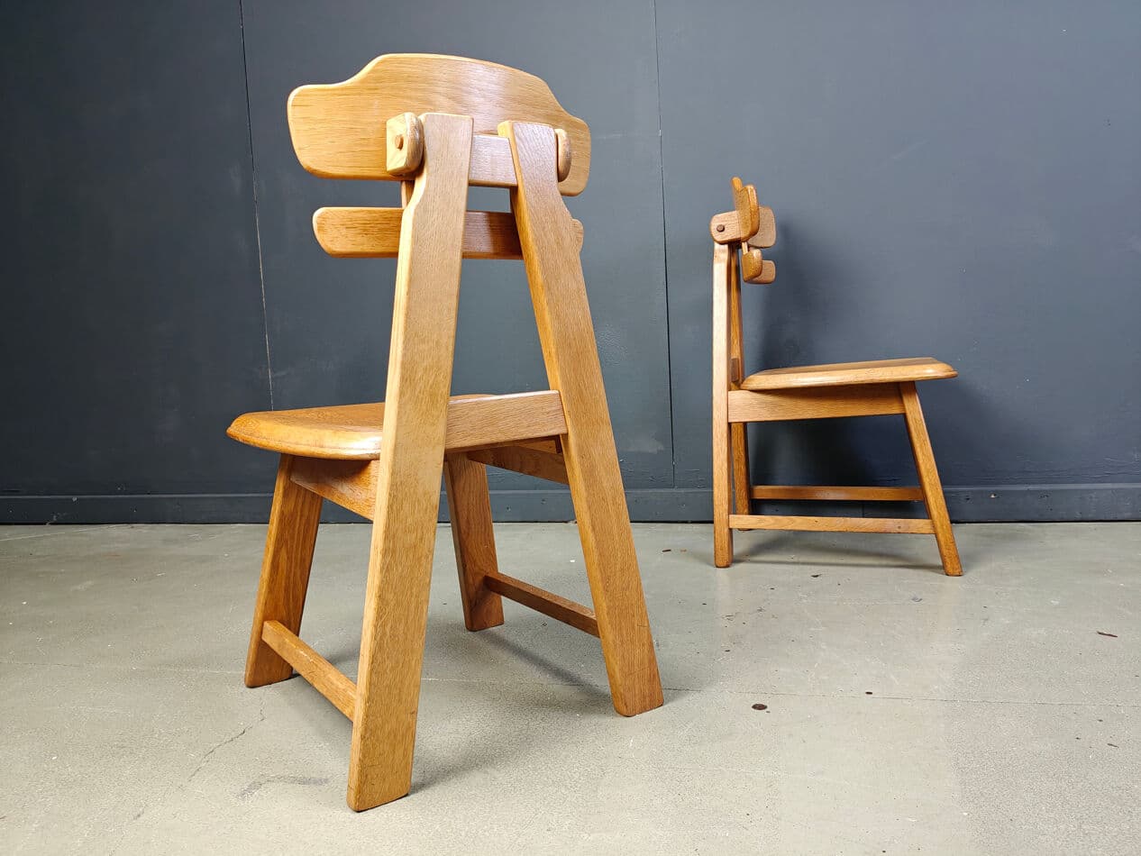 Set of four brutalist dining chairs, brown oak, Netherlands, 1960s. - 331330