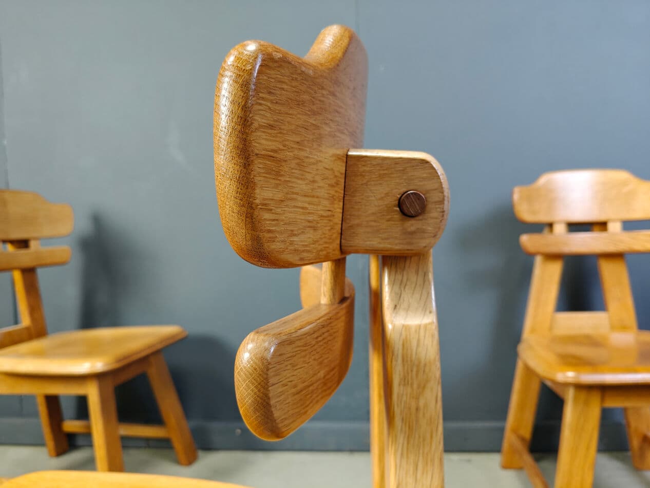 Set of four brutalist dining chairs, brown oak, Netherlands, 1960s. - 331329