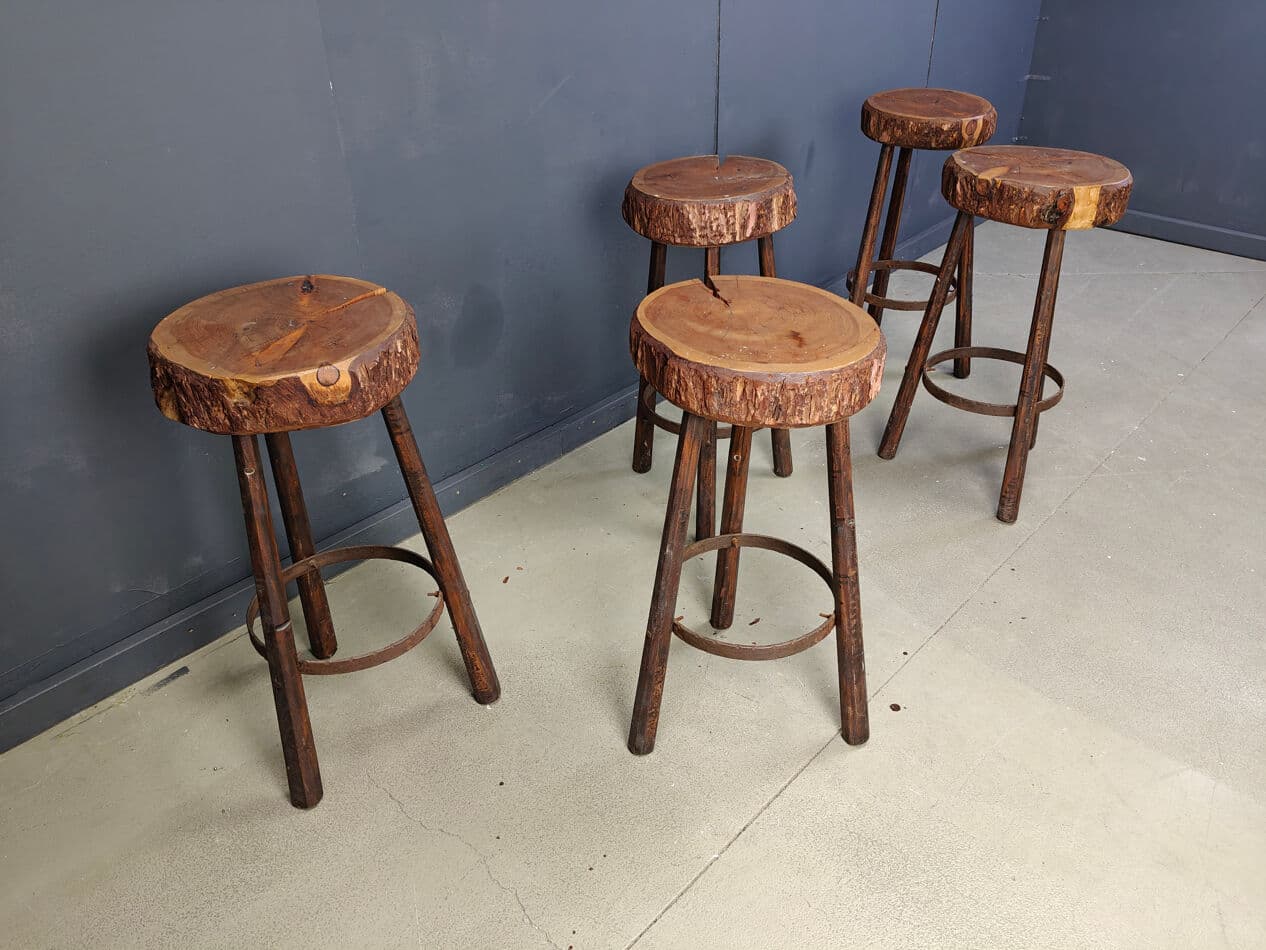 Set of five bar stools, brown wood, Belgium, 1970s. - 331278