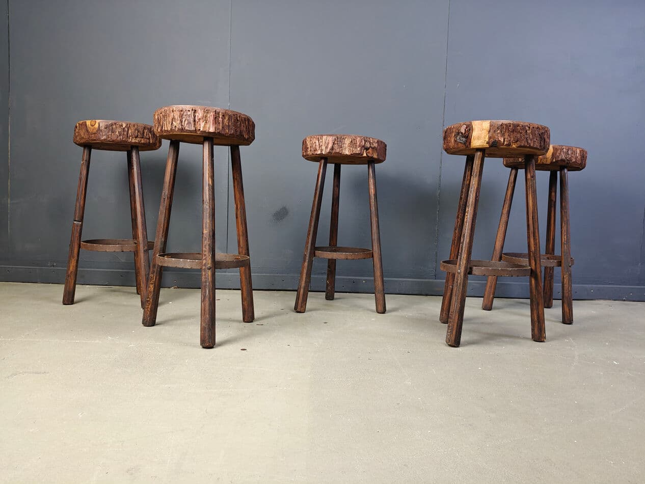Set of five bar stools, brown wood, Belgium, 1970s. - 331280