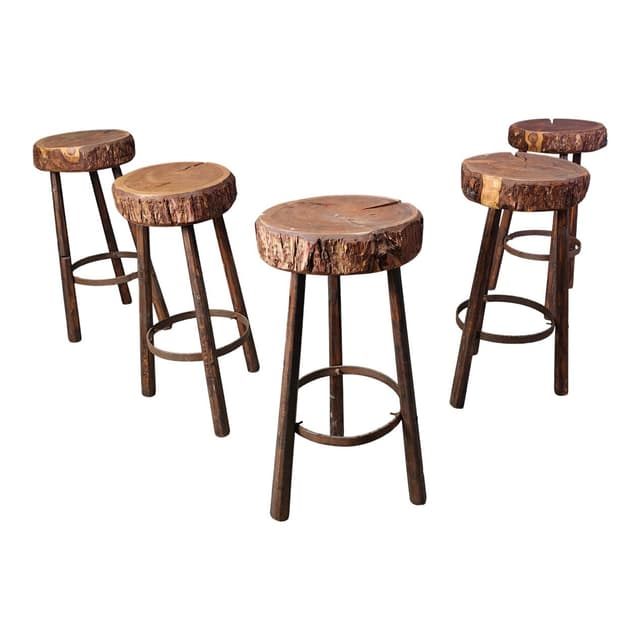Set of five bar stools, brown wood, Belgium, 1970s. - DIMENSION