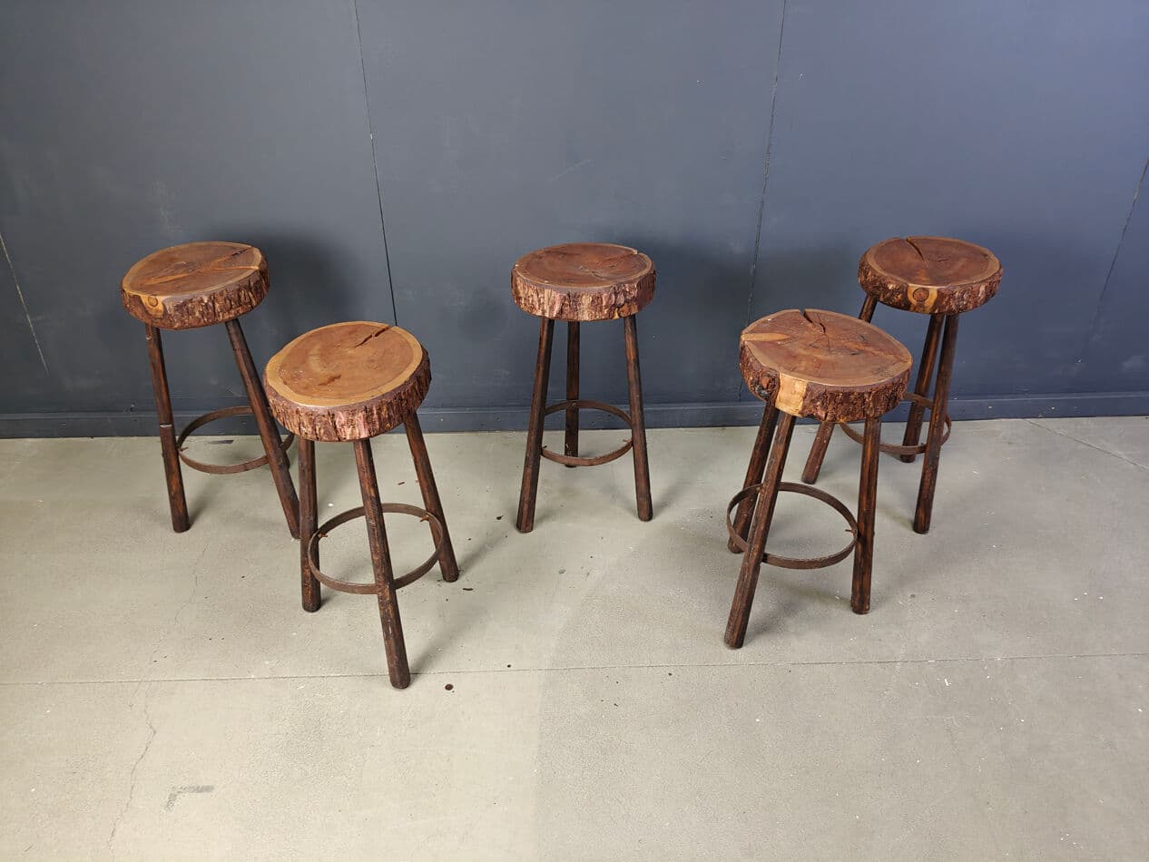 Set of five bar stools, brown wood, Belgium, 1970s. - 331283