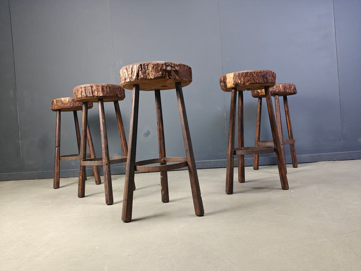 Set of five bar stools, brown wood, Belgium, 1970s. - 331274