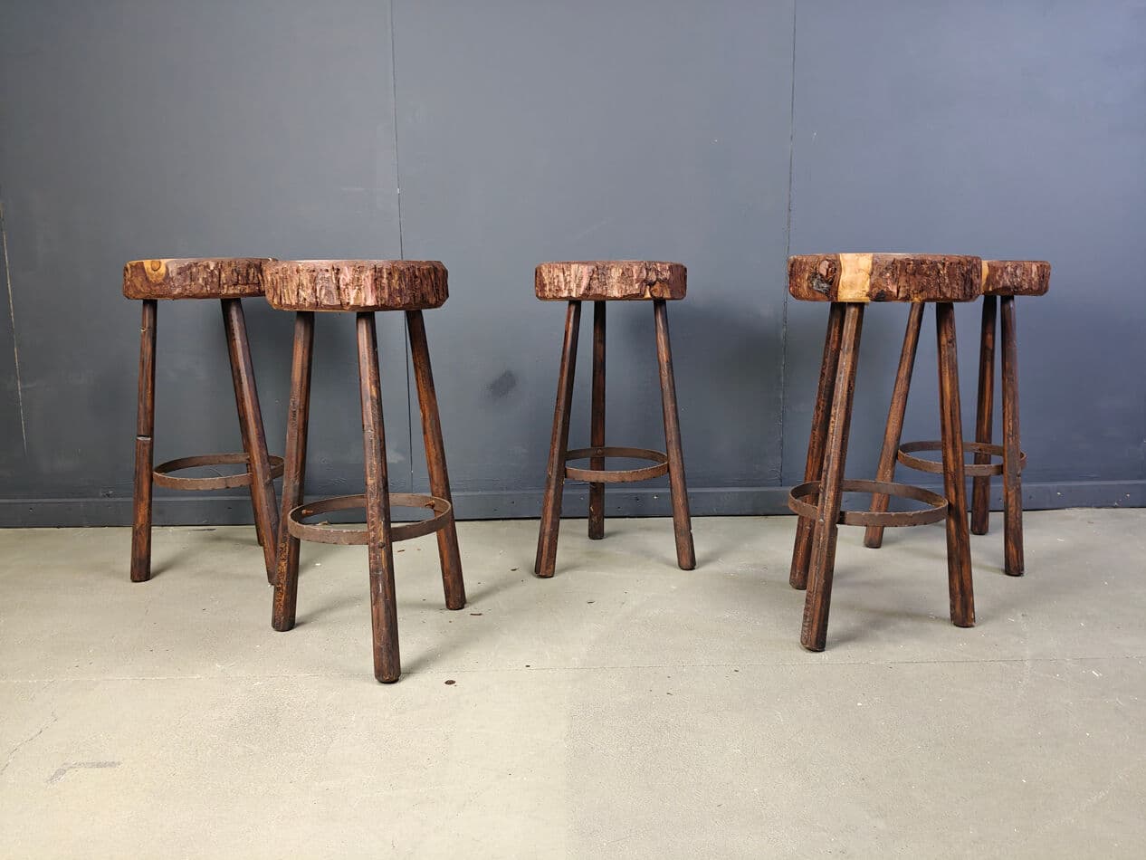 Set of five bar stools, brown wood, Belgium, 1970s. - 331277