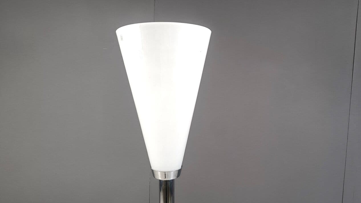 Floor Lamp Diabolo, white glass, silver chrome, gold brass, Italy, 1990s. - 331269