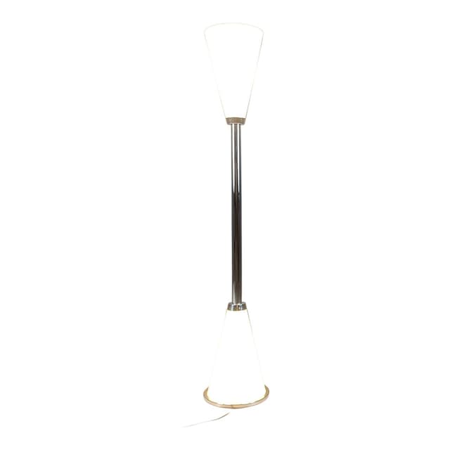 Floor Lamp Diabolo, white glass, silver chrome, gold brass, Italy, 1990s. - DIMENSION