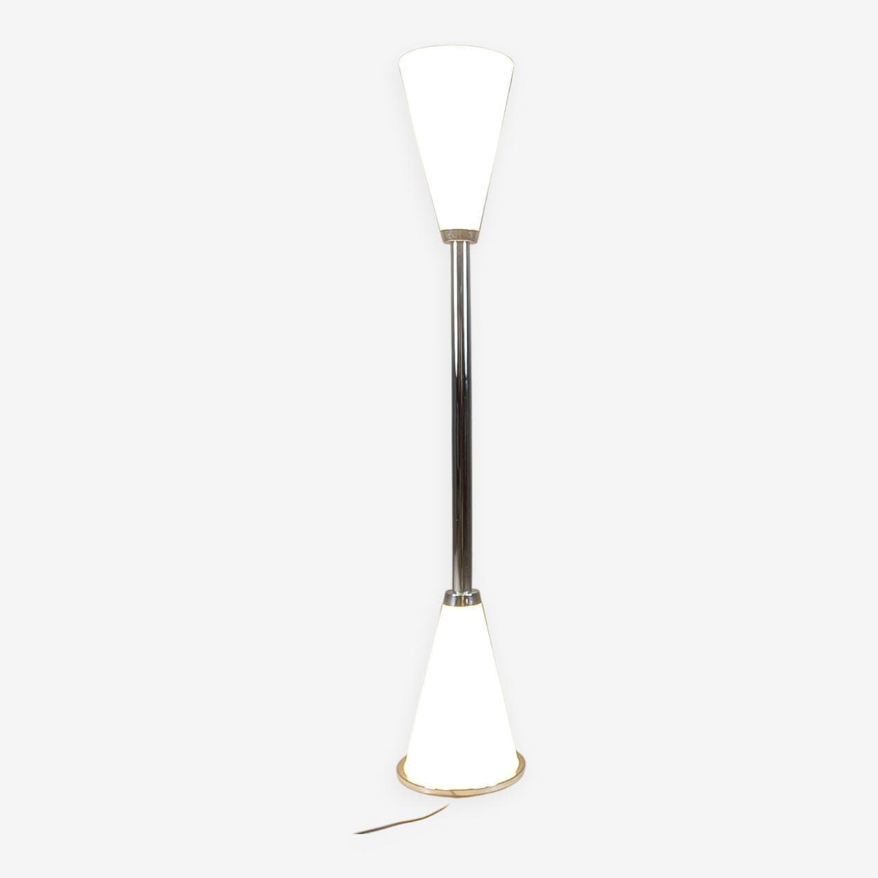 Floor Lamp Diabolo, white glass, silver chrome, gold brass, Italy, 1990s. - 331271