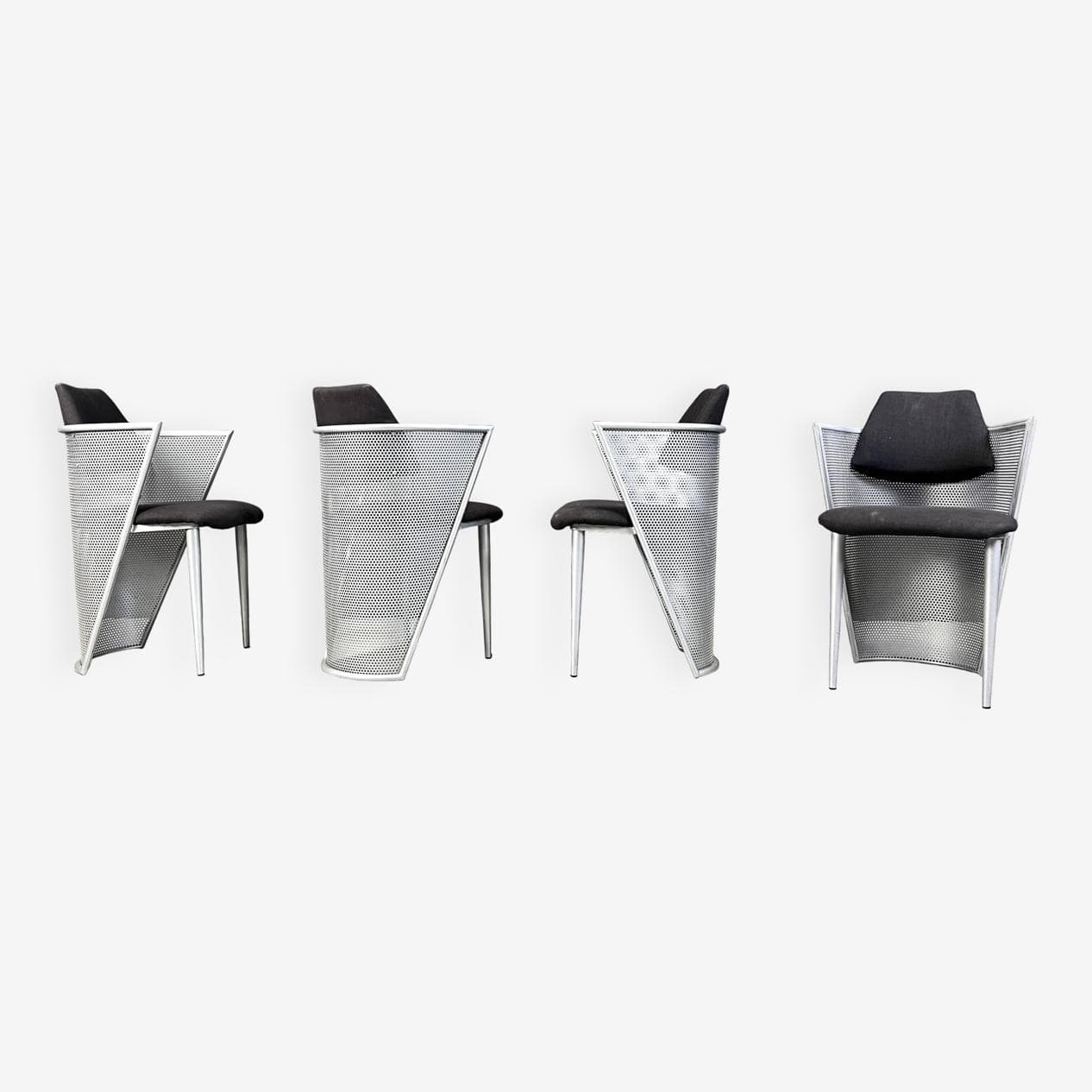 Set of four postmodern dining chairs, silver metal, black fabric, Belgium, 1980s - 331253