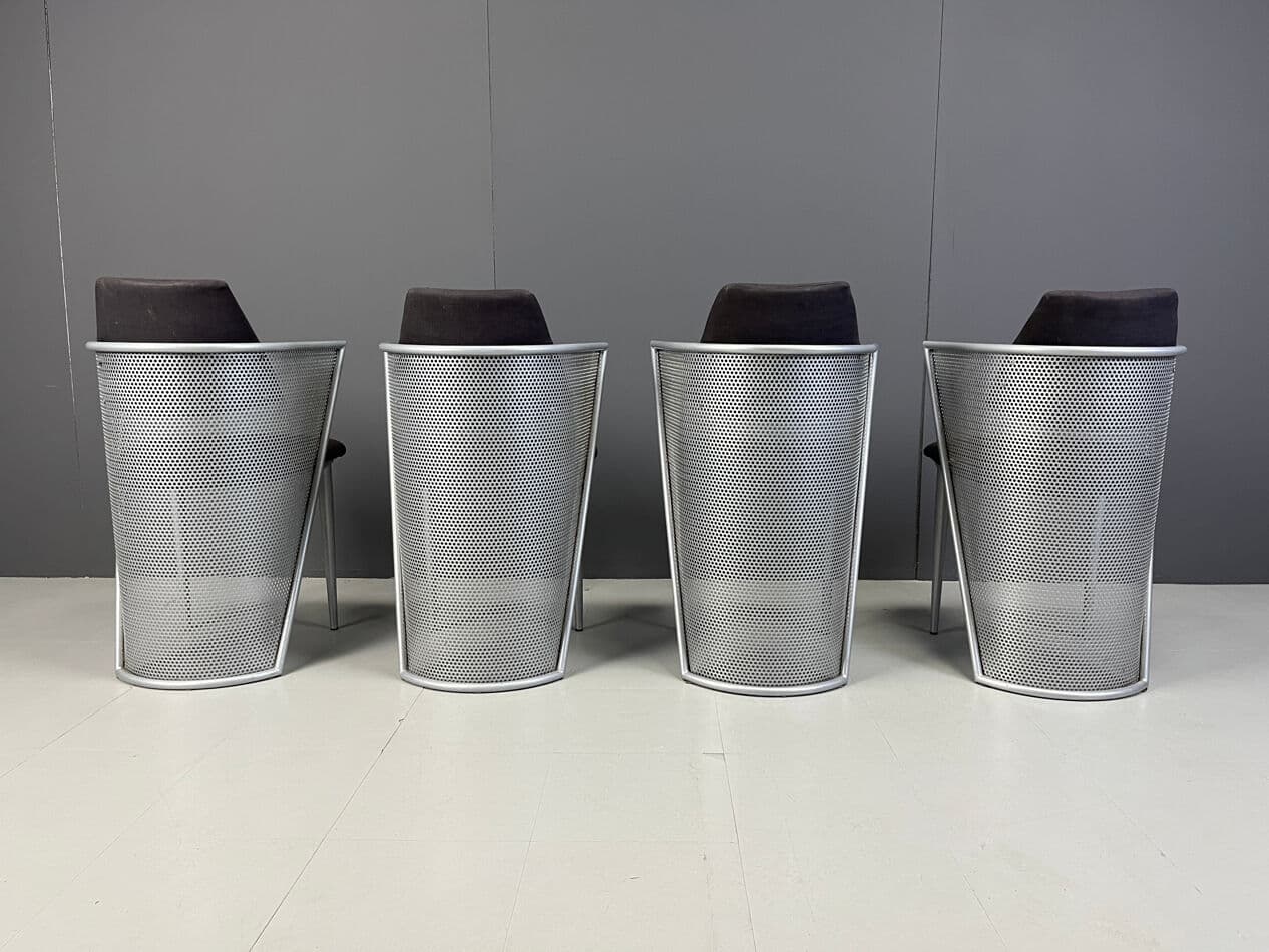 Set of four postmodern dining chairs, silver metal, black fabric, Belgium, 1980s - 331257