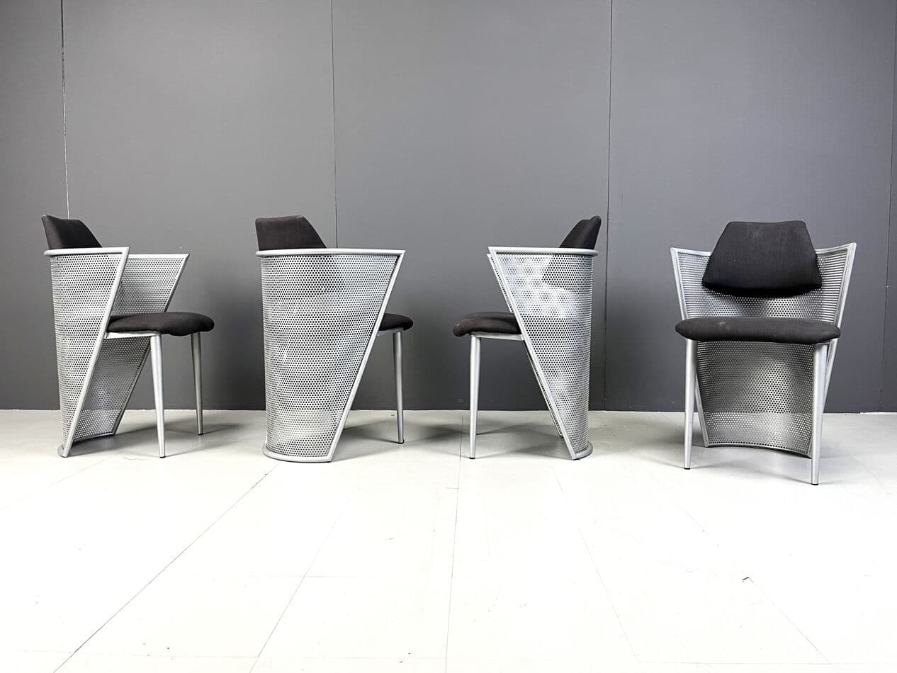 Set of four postmodern dining chairs, silver metal, black fabric, Belgium, 1980s - 331251