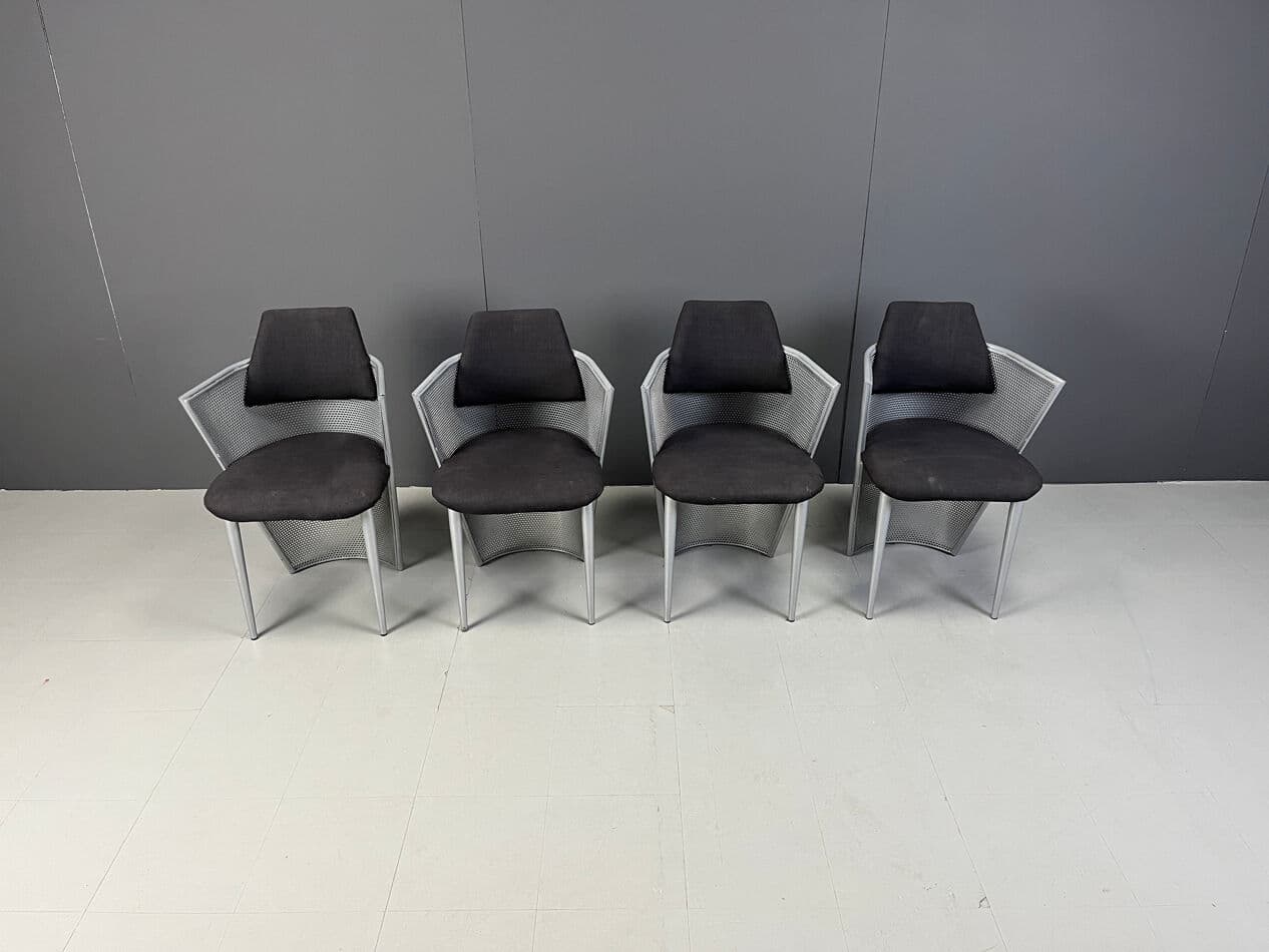 Set of four postmodern dining chairs, silver metal, black fabric, Belgium, 1980s - 331258