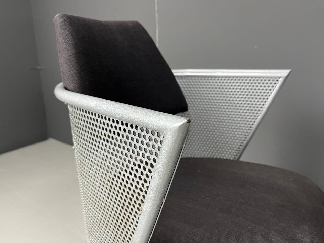 Set of four postmodern dining chairs, silver metal, black fabric, Belgium, 1980s - 331252