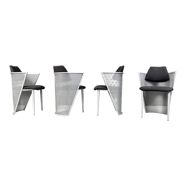 Set of four postmodern dining chairs, silver metal, black fabric, Belgium, 1980s - DIMENSION
