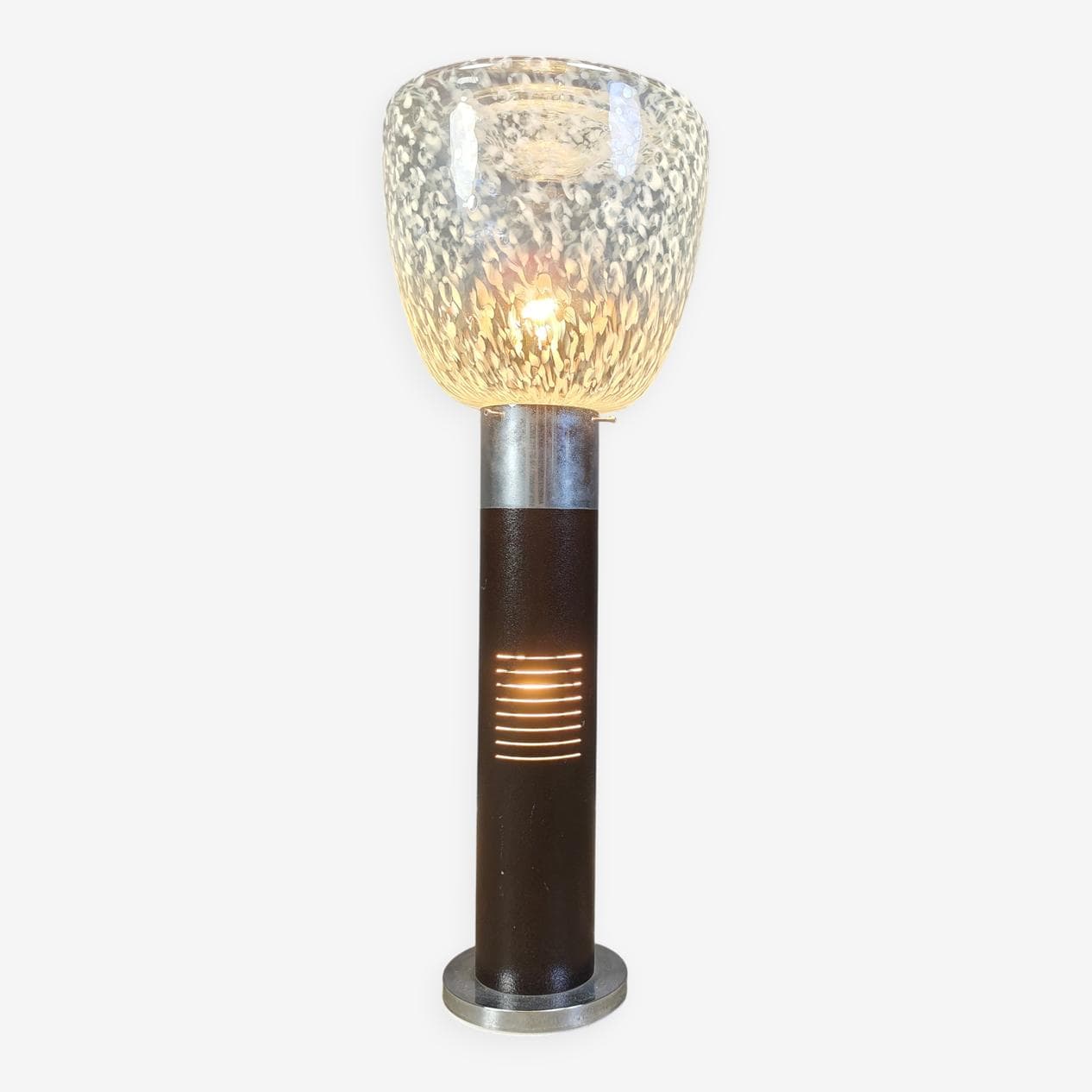 Floor Lamp Space Age, Murano glass white transparent, metal brown silver, Mazzega, Italy, 1970s. - 331160