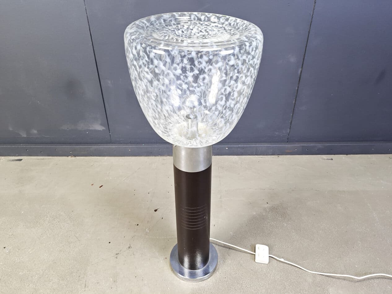 Floor Lamp Space Age, Murano glass white transparent, metal brown silver, Mazzega, Italy, 1970s. - 331162