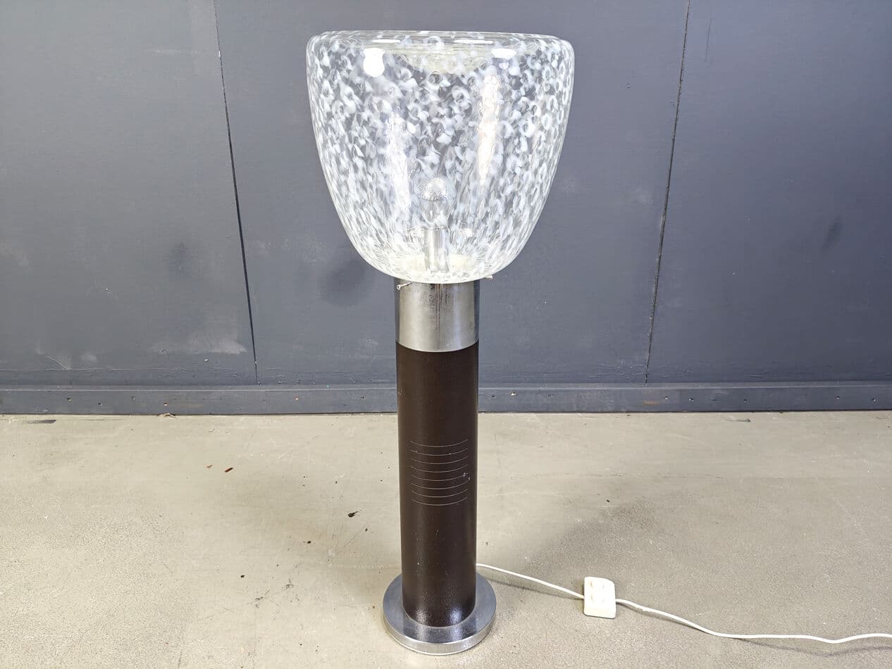 Floor Lamp Space Age, Murano glass white transparent, metal brown silver, Mazzega, Italy, 1970s. - 331163