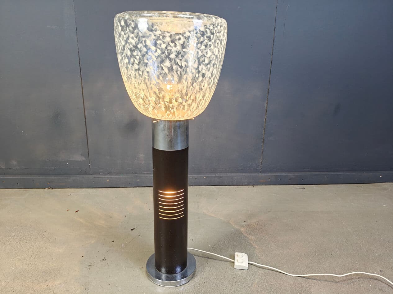 Floor Lamp Space Age, Murano glass white transparent, metal brown silver, Mazzega, Italy, 1970s. - 331159