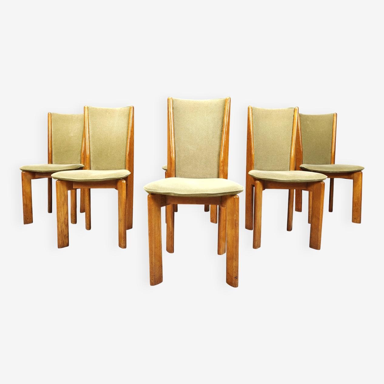 Set of six dining chairs, green velvet, brown wood, Denmark, 1970s. - 331088