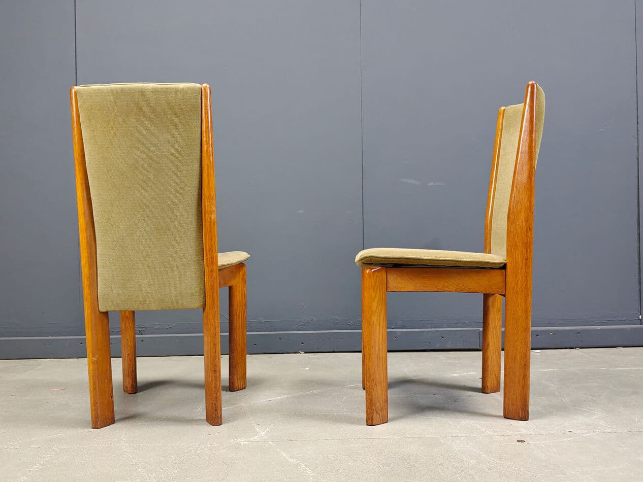 Set of six dining chairs, green velvet, brown wood, Denmark, 1970s. - 331096
