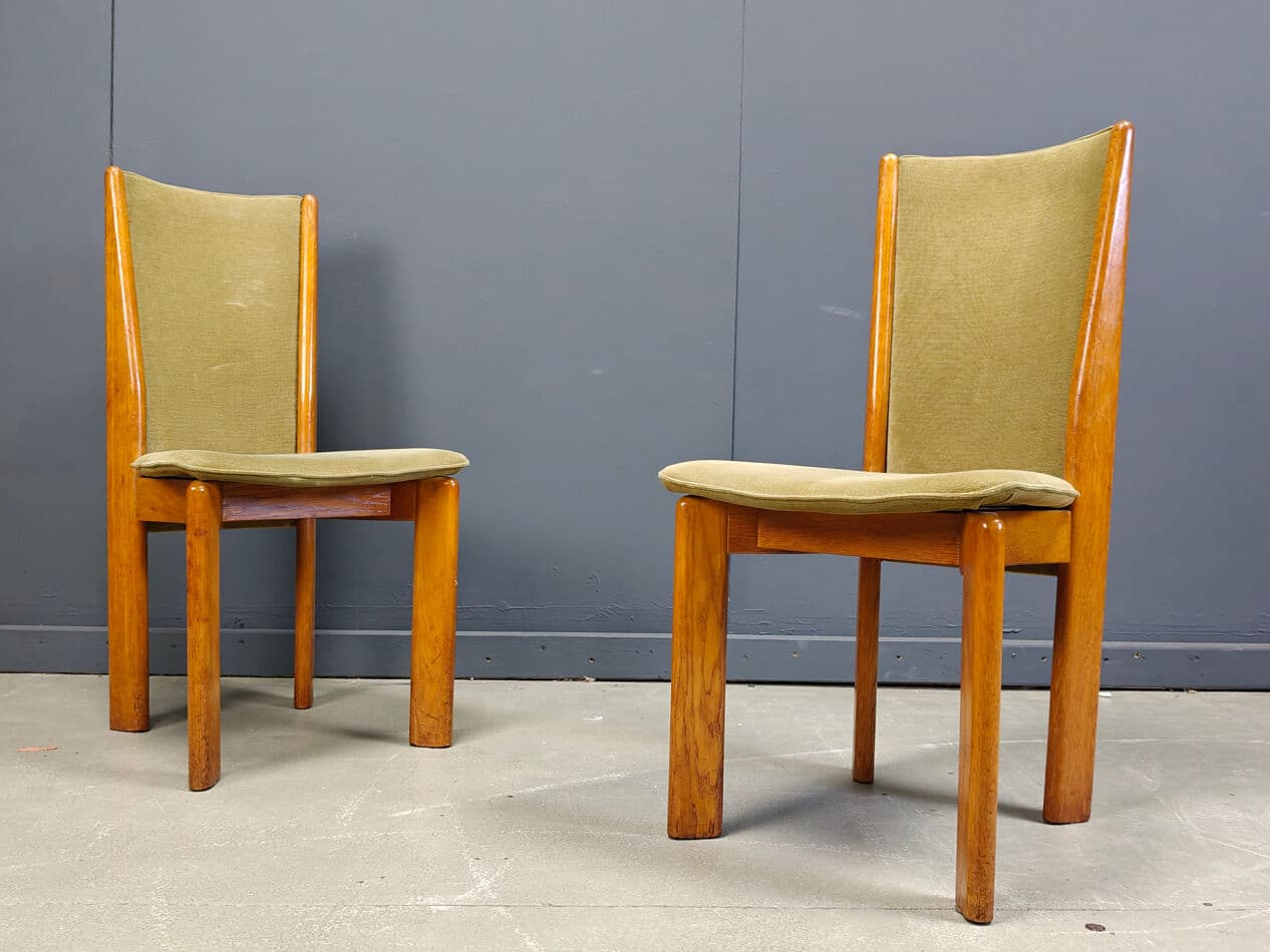 Set of six dining chairs, green velvet, brown wood, Denmark, 1970s. - 331087