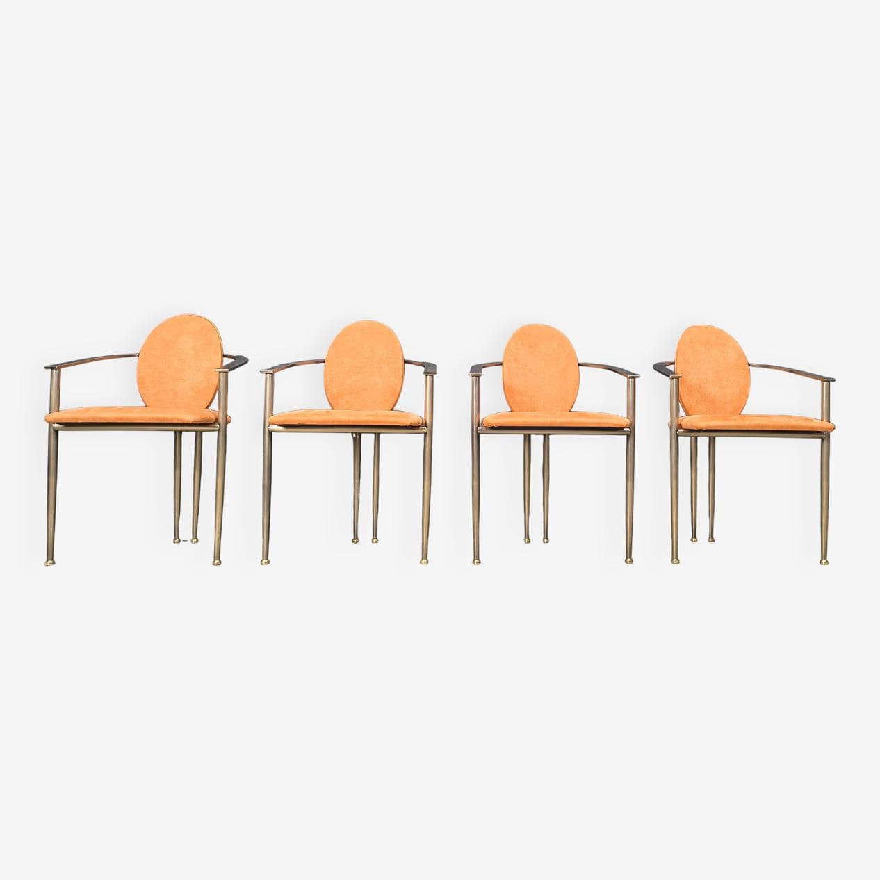 Set of four dining chairs, Belgochrom, orange suede, brushed metal, Belgium, 1980s. - 331052