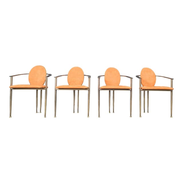 Set of four dining chairs, Belgochrom, orange suede, brushed metal, Belgium, 1980s. - DIMENSION