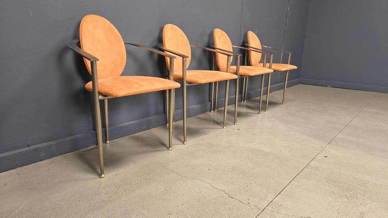 Set of four dining chairs, Belgochrom, orange suede, brushed metal, Belgium, 1980s. - 331056