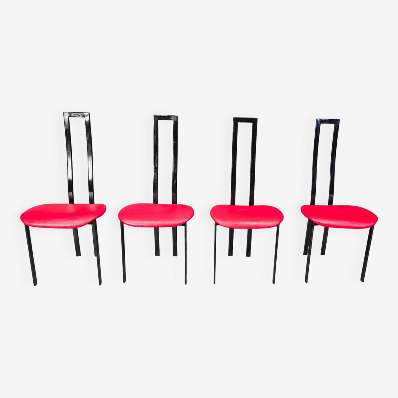 Set of four chairs Carre VI, black metal, red fabric, by M. Cattelan, Cattelan Italia, Italy, 1980s. - 331028