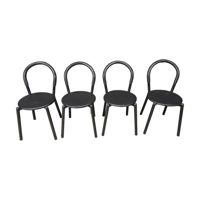 Set of four postmodern chairs, black metal, black fabric, Italy, 1980s. - DIMENSION