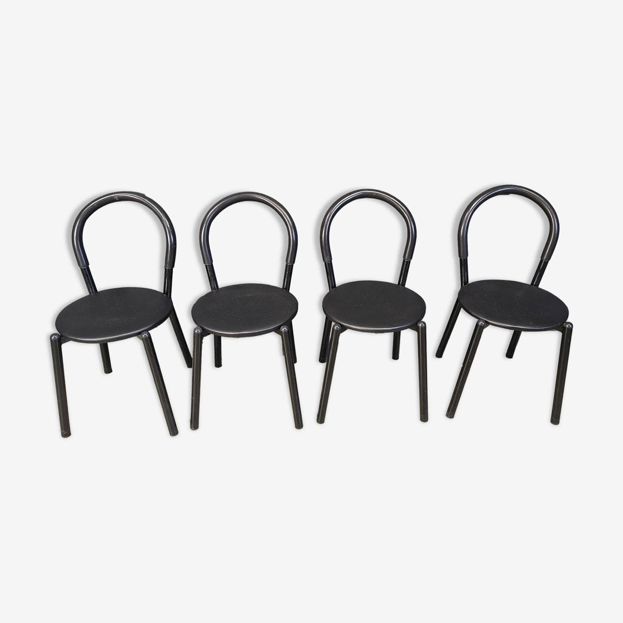 Set of four postmodern chairs, black metal, black fabric, Italy, 1980s. - 331004