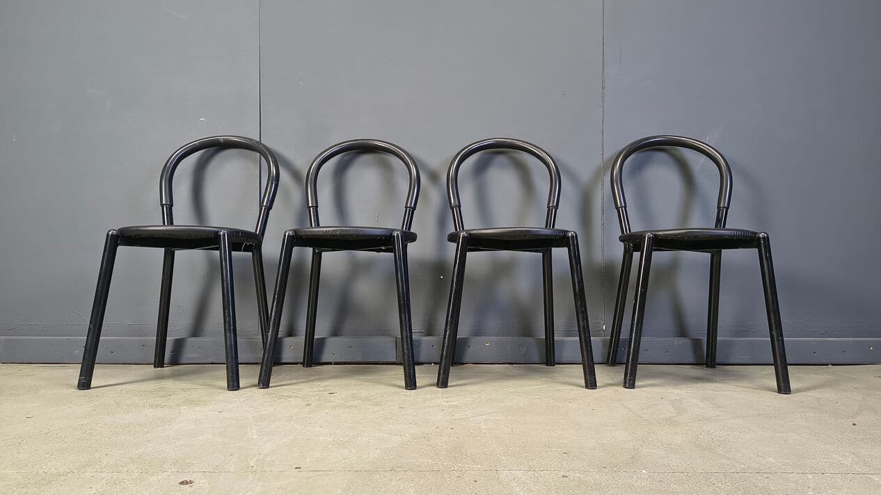 Set of four postmodern chairs, black metal, black fabric, Italy, 1980s. - 331006