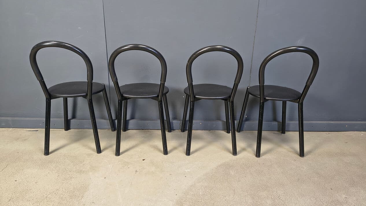 Set of four postmodern chairs, black metal, black fabric, Italy, 1980s. - 331011