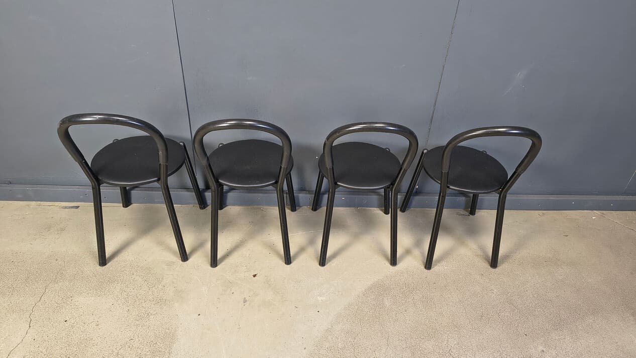 Set of four postmodern chairs, black metal, black fabric, Italy, 1980s. - 331010